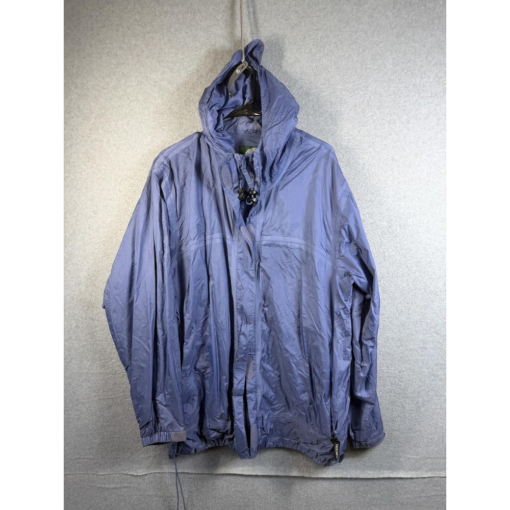 Cabelas Jacket Womens XL Blue Hooded Windbreaker Full Zip Lightweight Outdoor